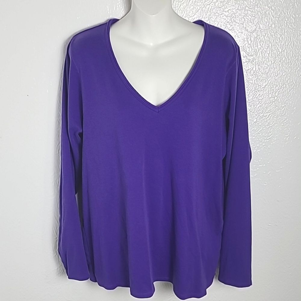 Lane Bryant Purple Longsleeve Pullover Top, V-neckline, Size 18/20
